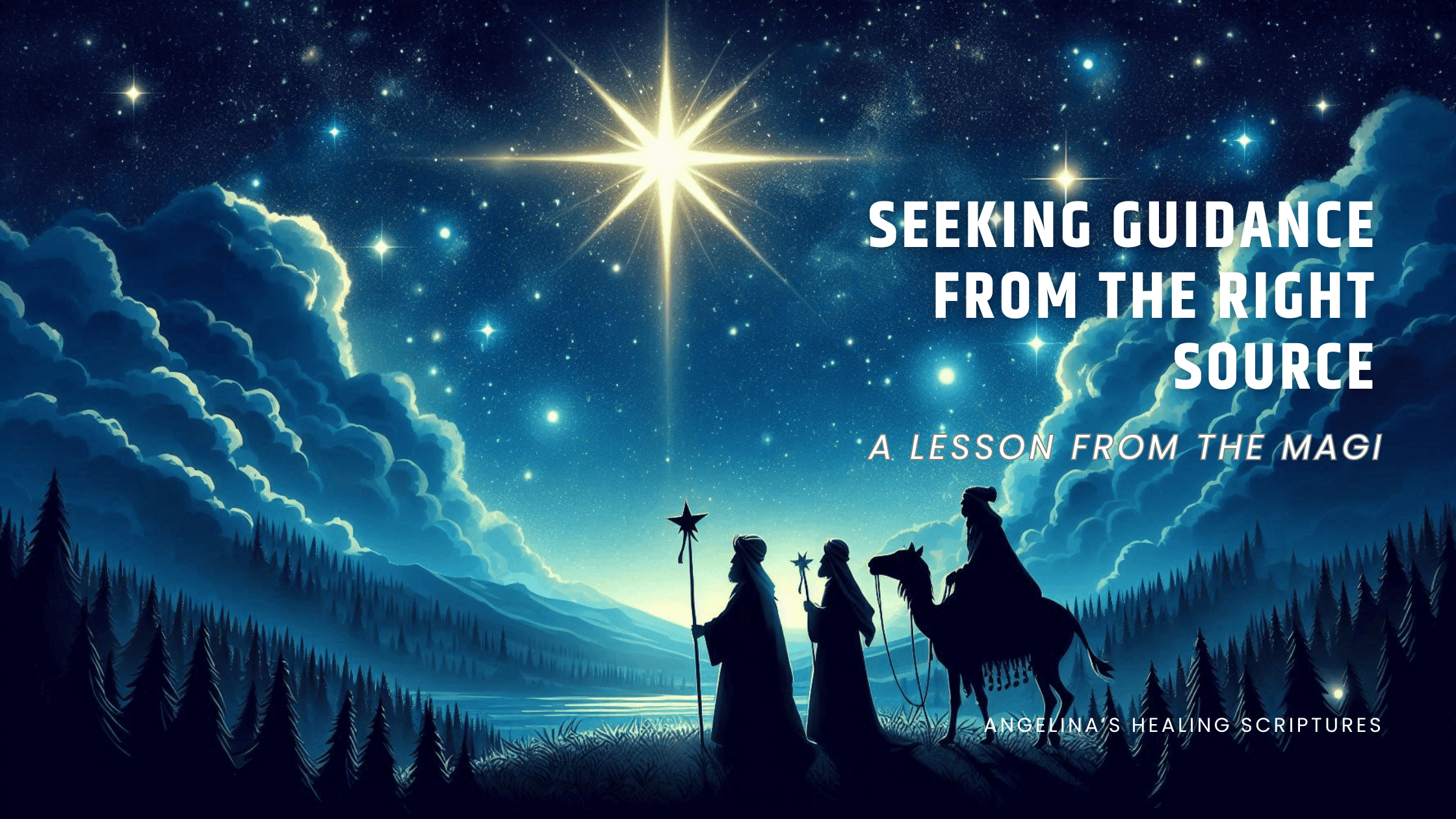 Three wise men following the star to Bethlehem